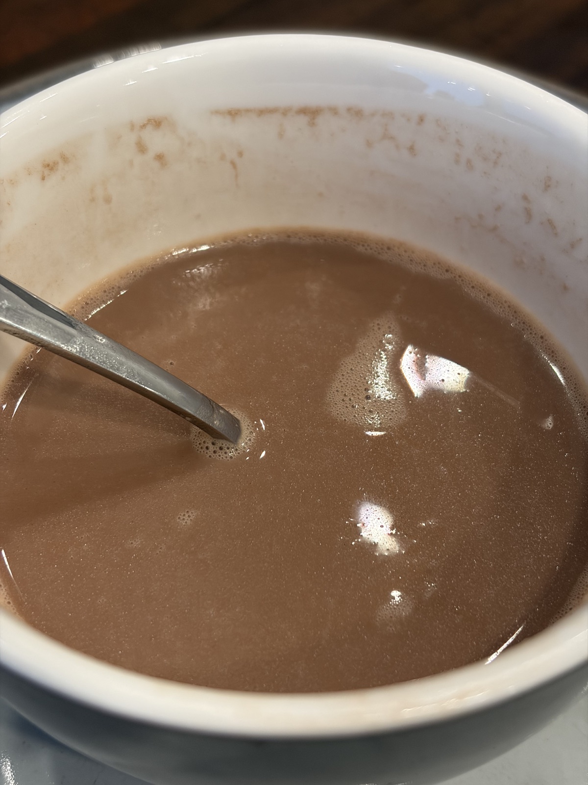 Rich drinking chocolate before steamed milk is added